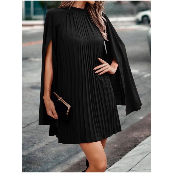 Classic Black Pleated Party Holiday Formal Dress - Picture 2 of 8